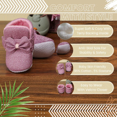 Baby Girls Soft Cotton Bow Pink Velcro Shoes-BT1767