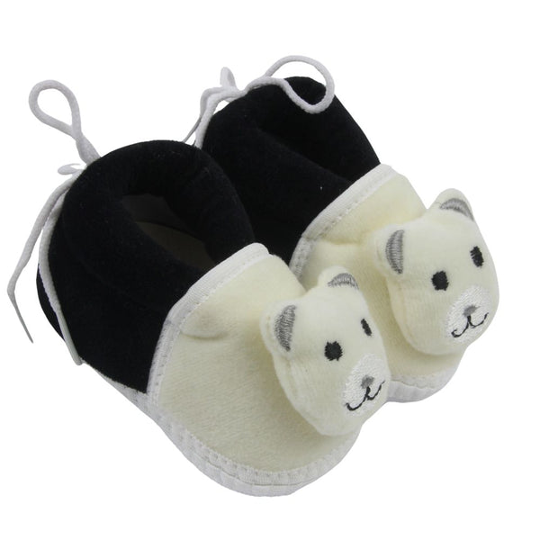 Baby Unisex Cotton and Fur Teddy Bear Face Black,White Lace Booties-BT722
