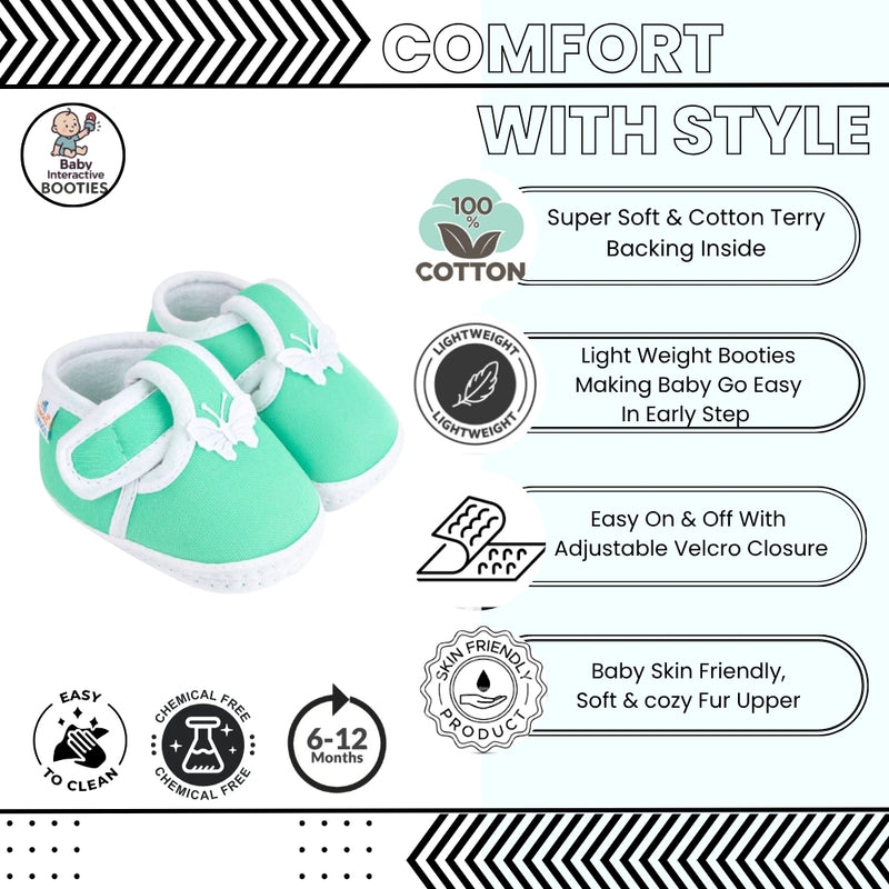 Neska Moda 6 To 12 Months Baby Boys & Girls Cotton Butterfly Velcro Booties