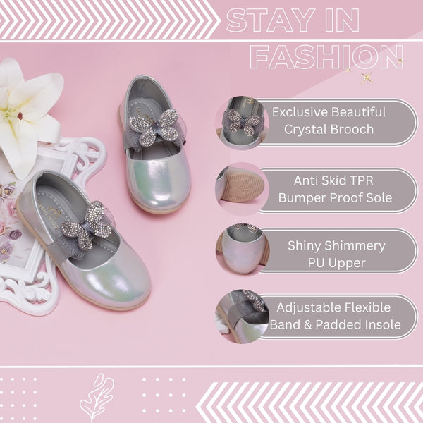 Neska Moda Synthetic Leather Ballerinas for Girls (Grey)
