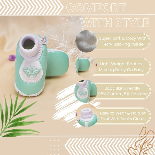 6 To 12 Months Baby Boys & Girls Cotton Pre-Walker Butterfly Booties (Green)-BT83