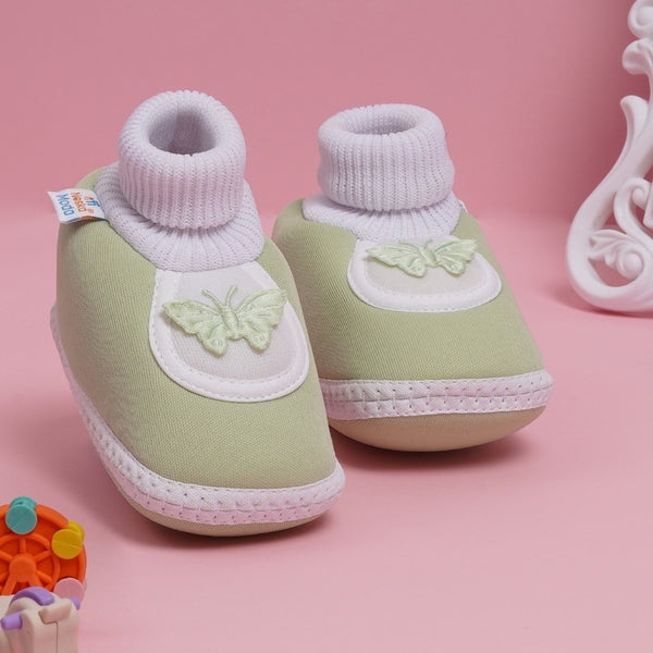 6 To 12 Months Baby Boys & Girls Soft Cotton Pre-Walker Butterfly Booties (Light Green)-BT2292