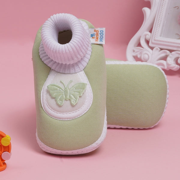 6 To 12 Months Baby Boys & Girls Soft Cotton Pre-Walker Butterfly Booties (Light Green)-BT2292