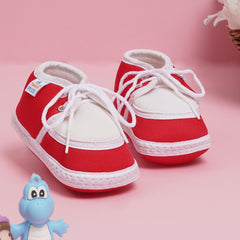 6 To 12 Months Baby Boys & Girls Cute Soft Cotton Pre-Walker Lace Booties (Red, White)-SK135