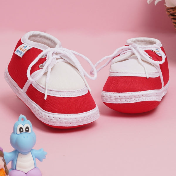 6 To 12 Months Baby Boys & Girls Cute Soft Cotton Pre-Walker Lace Booties (Red, White)-SK135