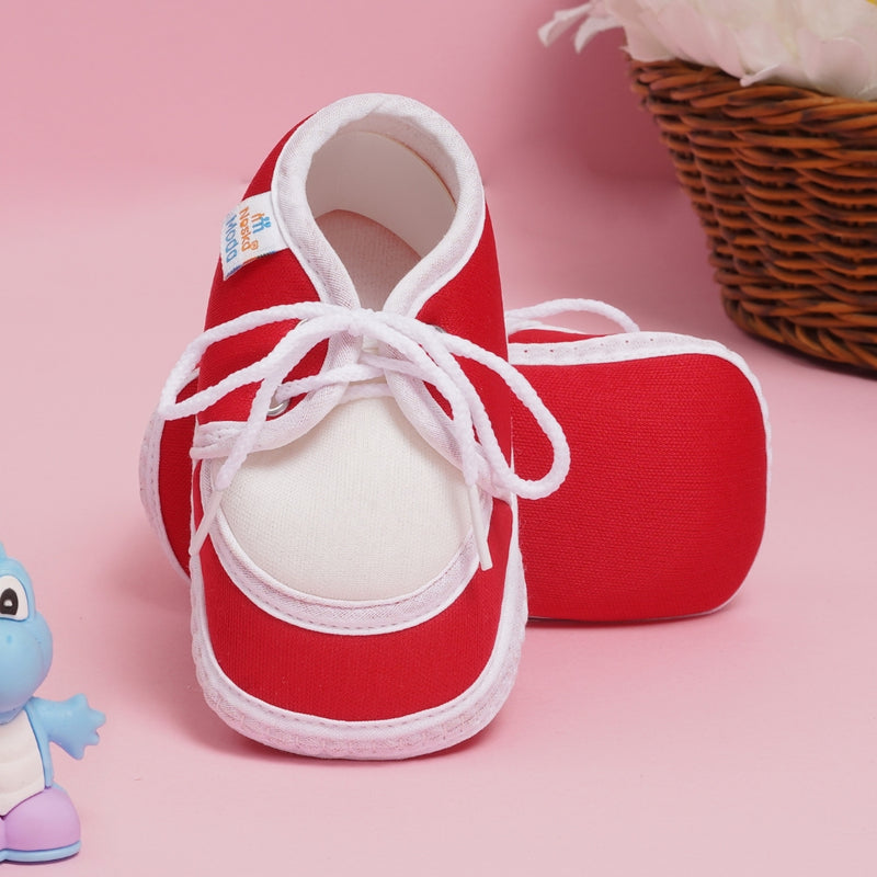 6 To 12 Months Baby Boys & Girls Cute Soft Cotton Pre-Walker Lace Booties (Red, White)-SK135