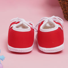 6 To 12 Months Baby Boys & Girls Cute Soft Cotton Pre-Walker Lace Booties (Red, White)-SK135