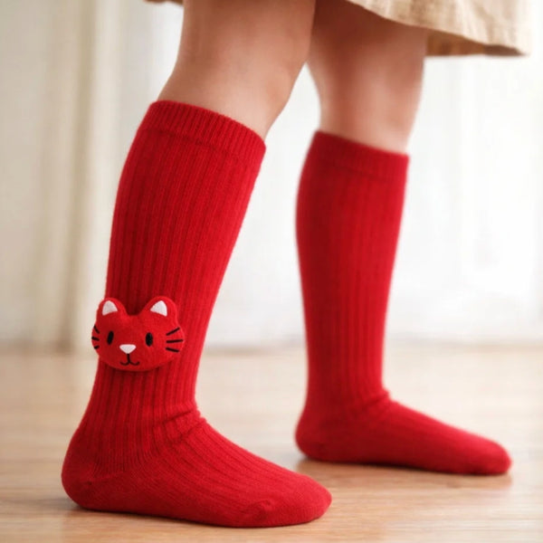 Baby Unisex Cotton Calf Length Red Kids Long Tiger Face Socks-SK1147andF04