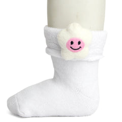 Baby Unisex Cotton Ankle Length White Kids Smiley Star Face Socks-SK1470