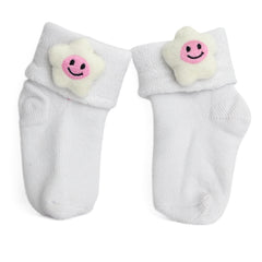 Baby Unisex Cotton Ankle Length White Kids Smiley Star Face Socks-SK1470