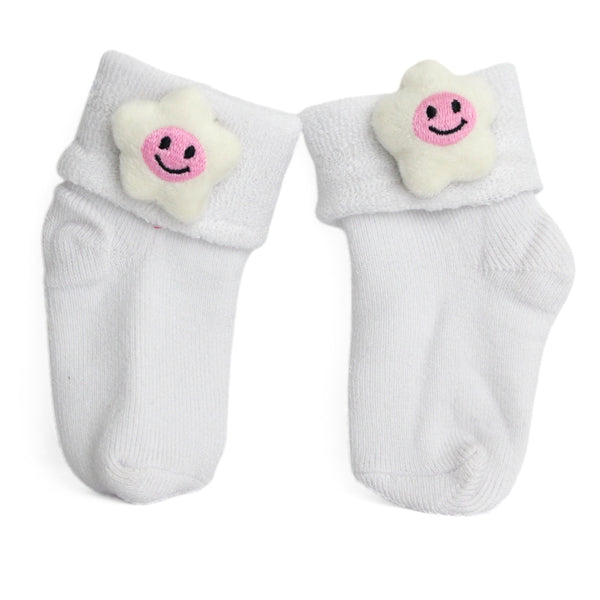 Baby Unisex Cotton Ankle Length White Kids Smiley Star Face Socks-SK1470