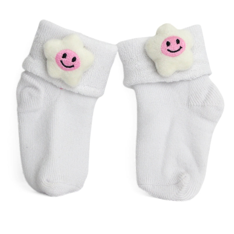 Baby Unisex Cotton Ankle Length White Kids Smiley Star Face Socks-SK1470