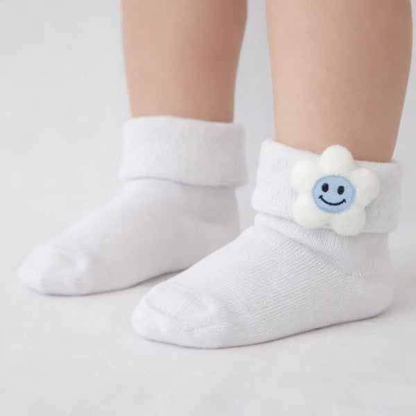 Baby Unisex Cotton Ankle Length White Kids Smiley Star Face Socks-SK1471