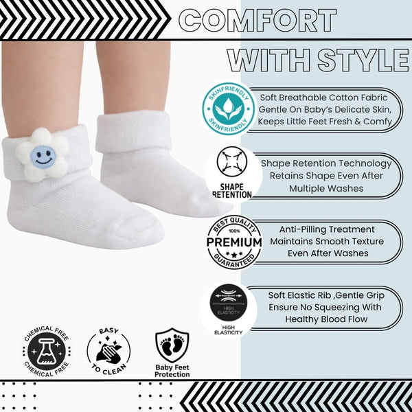 Baby Unisex Cotton Ankle Length White Kids Smiley Star Face Socks-SK1471