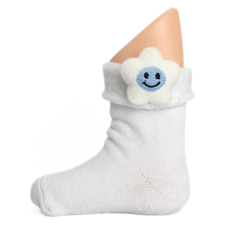 Baby Unisex Cotton Ankle Length White Kids Smiley Star Face Socks-SK1471