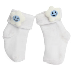 Baby Unisex Cotton Ankle Length White Kids Smiley Star Face Socks-SK1471