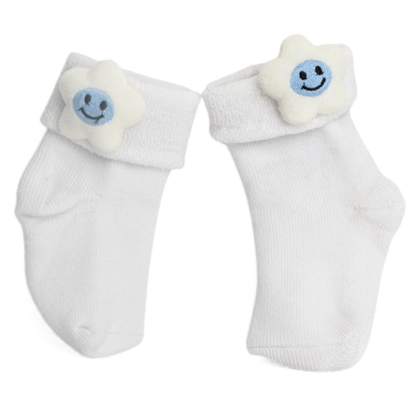 Baby Unisex Cotton Ankle Length White Kids Smiley Star Face Socks-SK1471