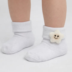 Baby Unisex Cotton Ankle Length White Kids Smiley Star Face Socks-SK1472