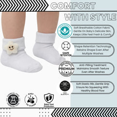 Baby Unisex Cotton Ankle Length White Kids Smiley Star Face Socks-SK1472