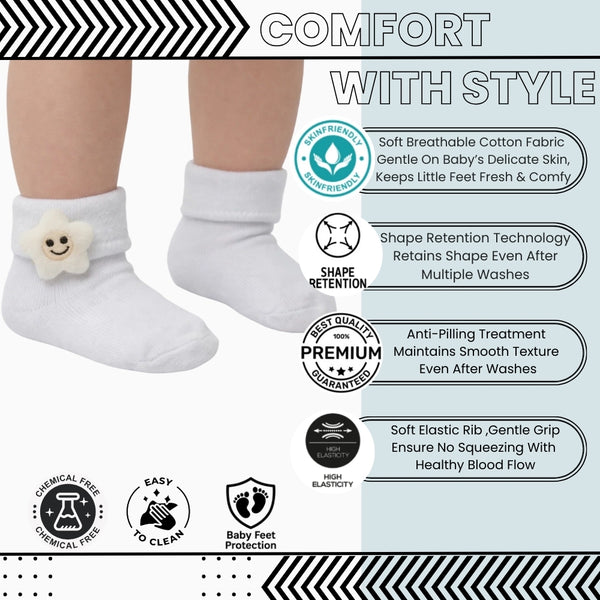 Baby Unisex Cotton Ankle Length White Kids Smiley Star Face Socks-SK1472