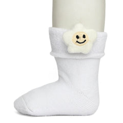 Baby Unisex Cotton Ankle Length White Kids Smiley Star Face Socks-SK1472