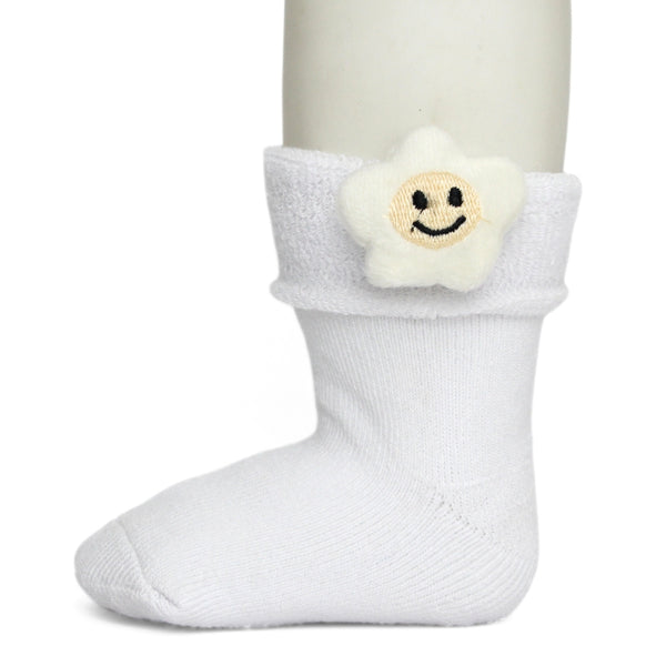 Baby Unisex Cotton Ankle Length White Kids Smiley Star Face Socks-SK1472