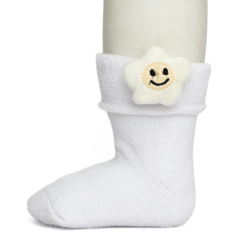 Baby Unisex Cotton Ankle Length White Kids Smiley Star Face Socks-SK1472