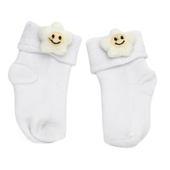 Baby Unisex Cotton Ankle Length White Kids Smiley Star Face Socks-SK1472