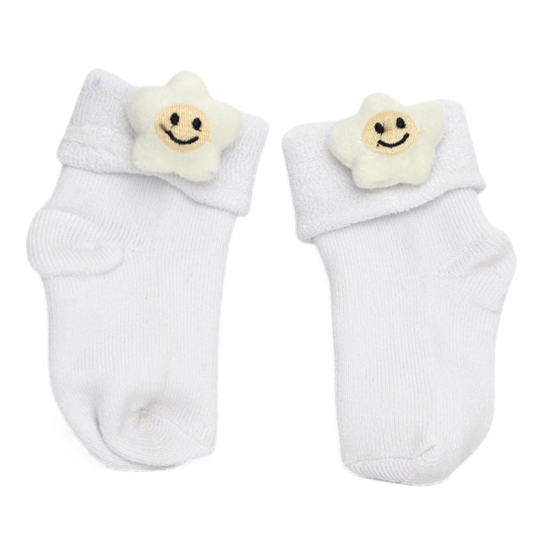 Baby Unisex Cotton Ankle Length White Kids Smiley Star Face Socks-SK1472