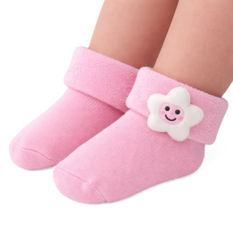 Baby Unisex Cotton Ankle Length Pink Kids Smiley Star Face Socks-SK1473