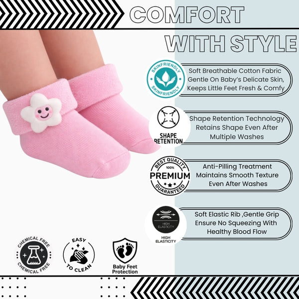 Baby Unisex Cotton Ankle Length Pink Kids Smiley Star Face Socks-SK1473