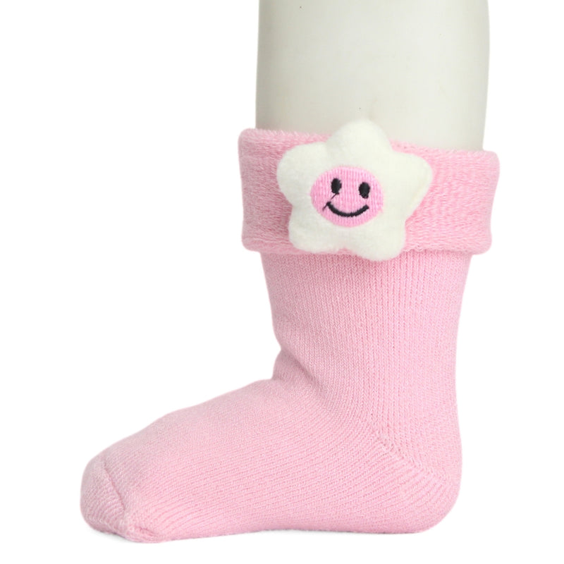 Baby Unisex Cotton Ankle Length Pink Kids Smiley Star Face Socks-SK1473