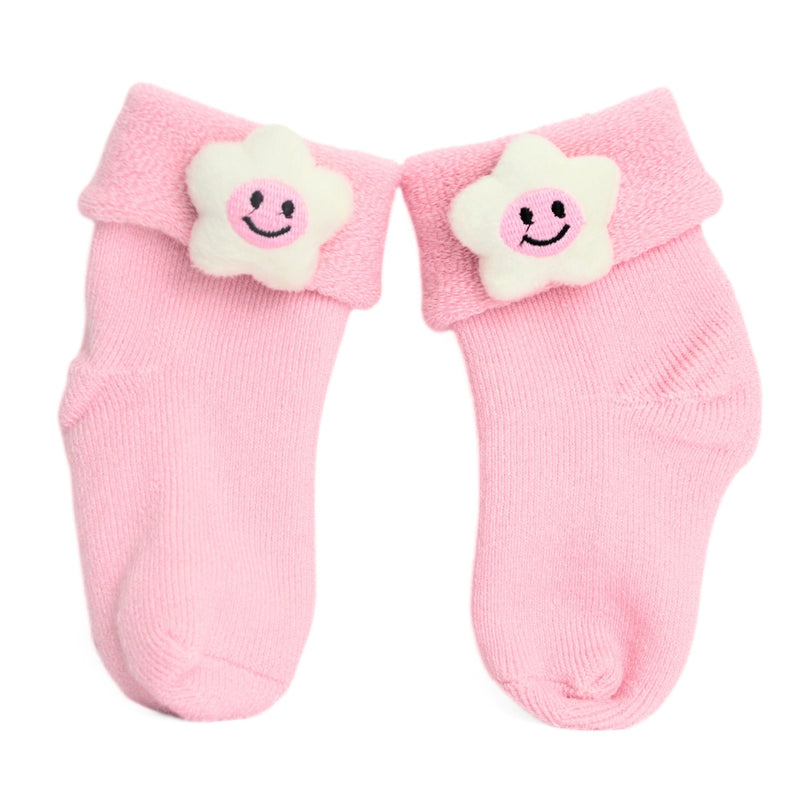 Baby Unisex Cotton Ankle Length Pink Kids Smiley Star Face Socks-SK1473