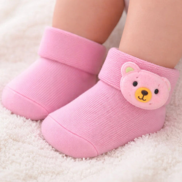 Baby Unisex Cotton Ankle Length Pink Kids Bear Face Socks-SK1474