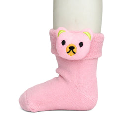 Baby Unisex Cotton Ankle Length Pink Kids Bear Face Socks-SK1474