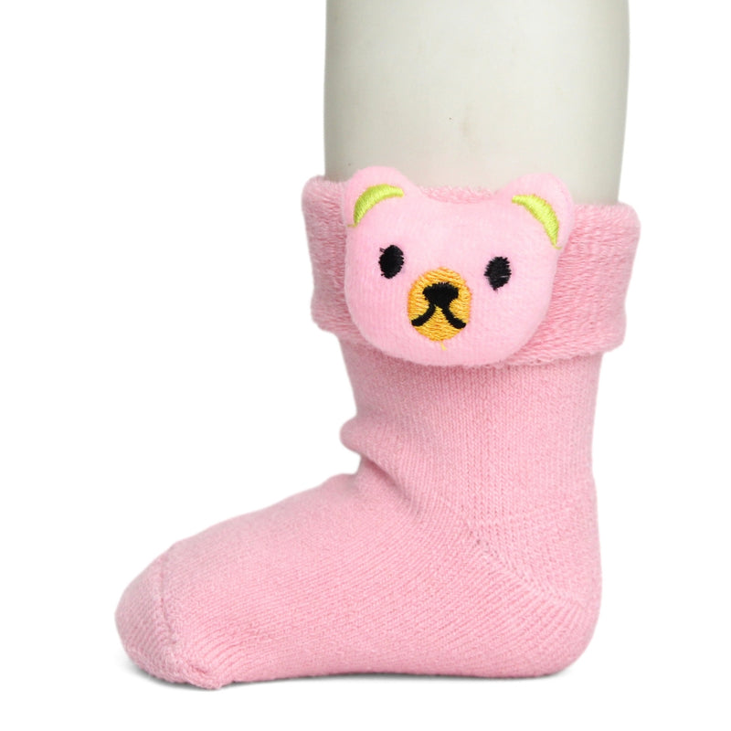 Baby Unisex Cotton Ankle Length Pink Kids Bear Face Socks-SK1474