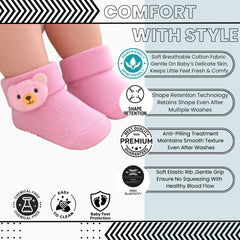 Baby Unisex Cotton Ankle Length Pink Kids Bear Face Socks-SK1474