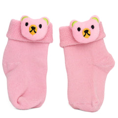 Baby Unisex Cotton Ankle Length Pink Kids Bear Face Socks-SK1474