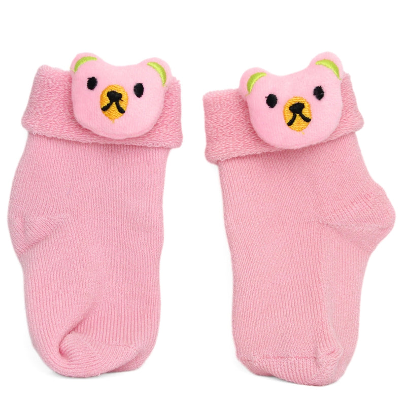 Baby Unisex Cotton Ankle Length Pink Kids Bear Face Socks-SK1474