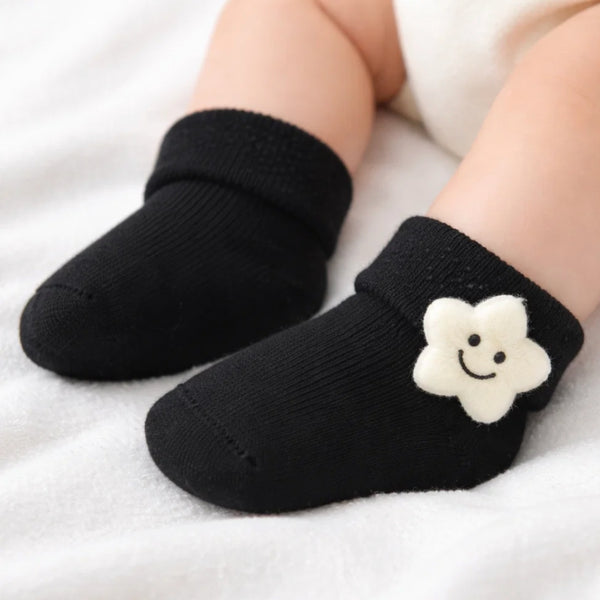 Baby Unisex Cotton Ankle Length Black Kids Smiley Star Face Socks-SK1475