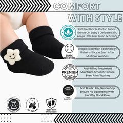 Baby Unisex Cotton Ankle Length Black Kids Smiley Star Face Socks-SK1475