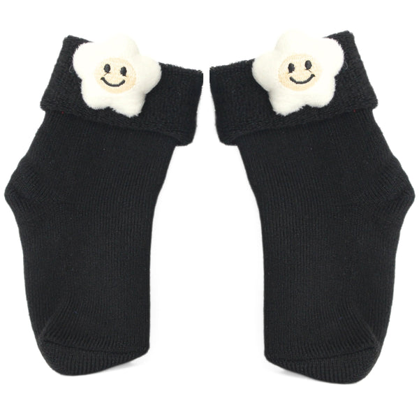 Baby Unisex Cotton Ankle Length Black Kids Smiley Star Face Socks-SK1475
