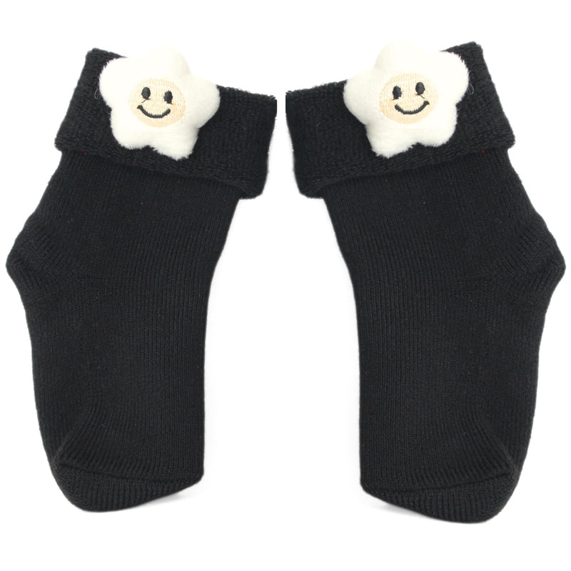 Baby Unisex Cotton Ankle Length Black Kids Smiley Star Face Socks-SK1475