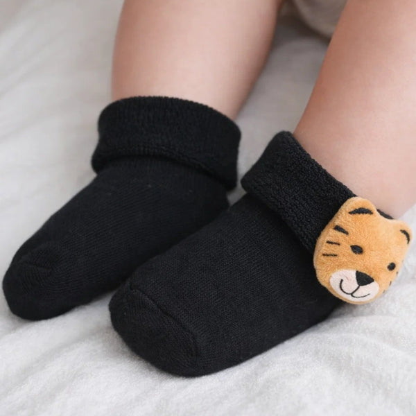 Baby Unisex Cotton Ankle Length Black Kids Tiger Face Socks-SK1476