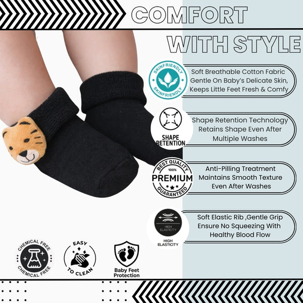 Baby Unisex Cotton Ankle Length Black Kids Tiger Face Socks-SK1476