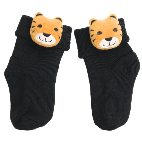 Baby Unisex Cotton Ankle Length Black Kids Tiger Face Socks-SK1476