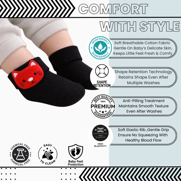 Baby Unisex Cotton Ankle Length Black Kids Tiger Face Socks-SK1477